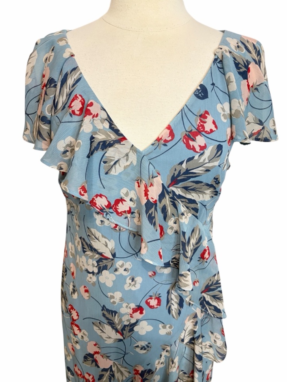 LAUREN RALPH LAUREN Black Label Floral Ruffle-Trim Georgette Gown, Size 8 - Picture 3 of 15